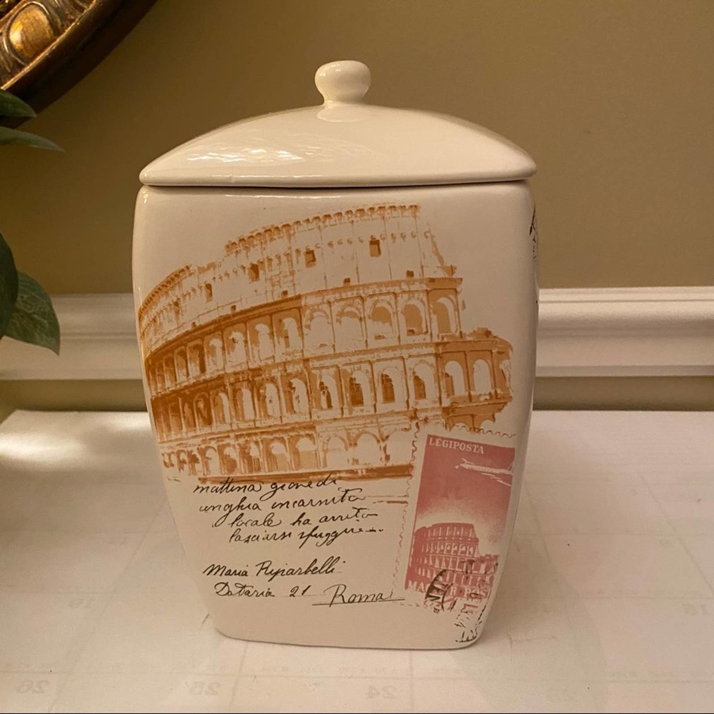 Nonni's Ceramic Biscotti Rome Venice Postcard Jar